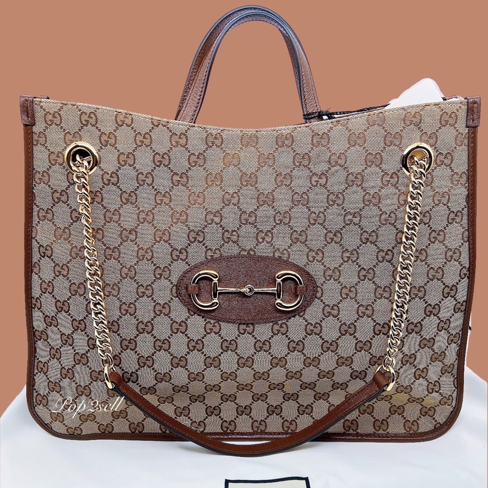 NEW Gucci Horsebit GG Supreme Monogram Canvas Large Top Handle Tote Bag - Picture 5 of 13